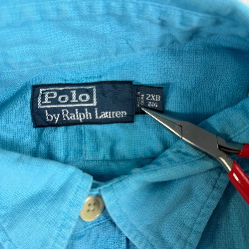 Vintage Polo Ralph Lauren Mens 2XB Blue Linen Cotton Short Sleeve Button Pockets